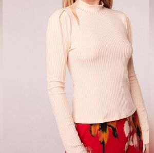 [BAND OF THE FREE]  ANNABELLE RIBBED CREAM PUFF SLEEVE LONG SLEEVE SIZE…